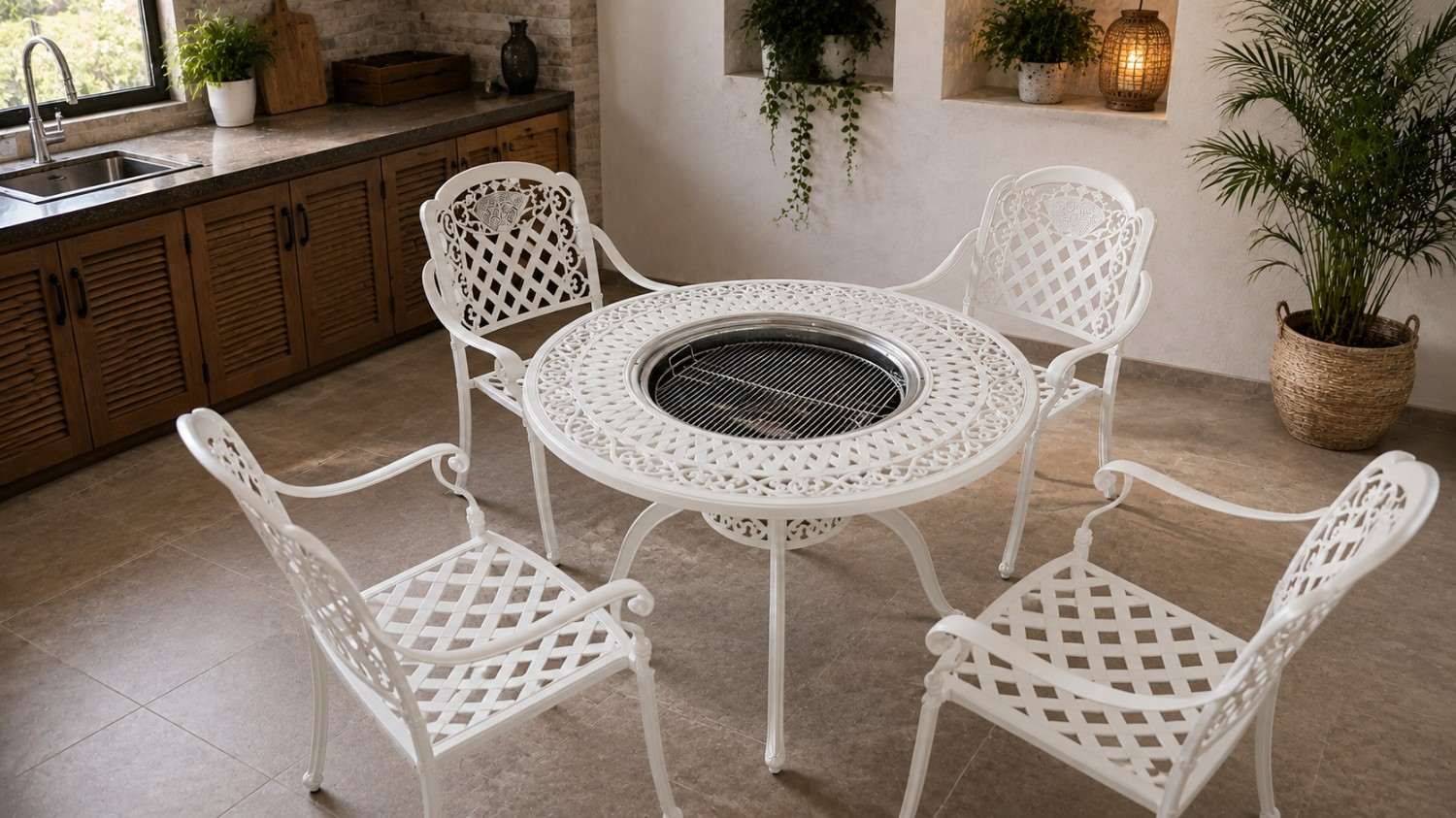 Portrait view of the white outdoor table